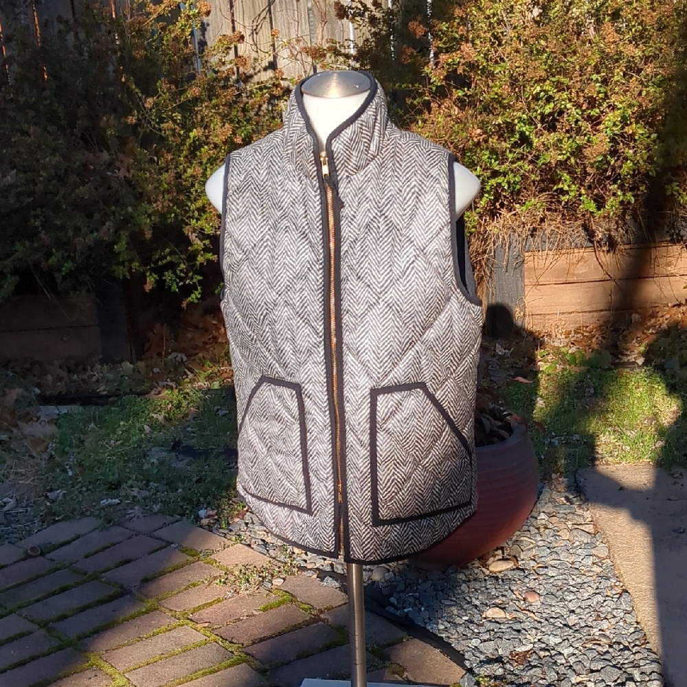 J. Crew Black and Gray Quilted Vest
